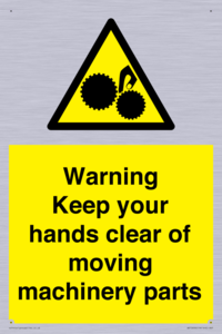 Warning - Keep your hands clear of moving machinery parts